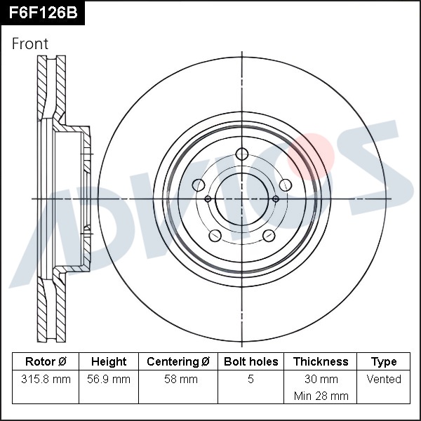 Диск тормозной пер. ADVICS Subaru FORESTER 2012 -    Subaru IMPREZA 1997 - 2016   Subaru LEGACY 1997 - 2014   Subaru OUTBACK 2006 - 2015                                                                                                                       