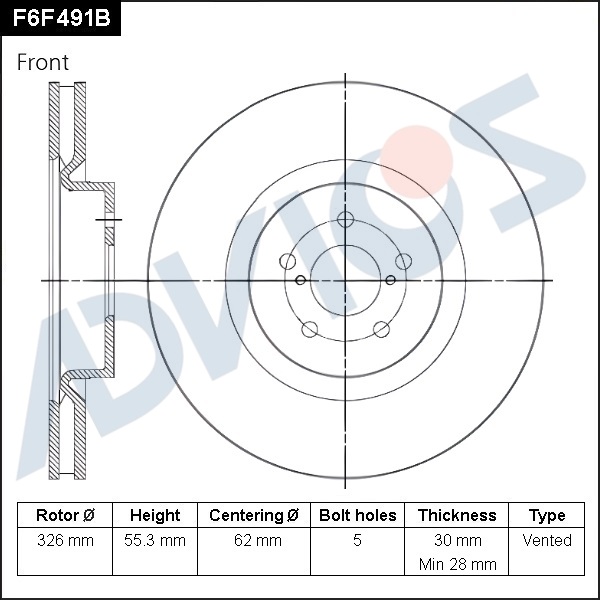 Диск тормозной пер. ADVICS Subaru FORESTER 2002 - 2007                                                                                                                                                                                                         