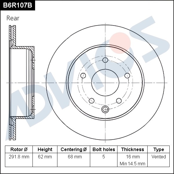 Диск тормозной зад. ADVICS NISSAN LEAF 2009 - 2017   NISSAN Primera 2001 - 2005   NISSAN Qashqai 2008 - 2014   NISSAN Skyline 2001 - 2004   NISSAN X-Trail 2000 - 2015   Renault KOLEOS 2007 - 2016                                                            