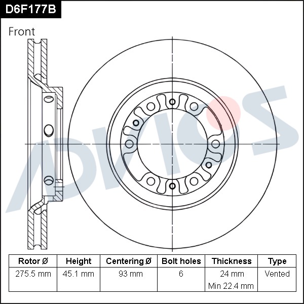 Диск тормозной пер. ADVICS (F) MITSUBISHI DELICA PD   PE   PF (94-06)