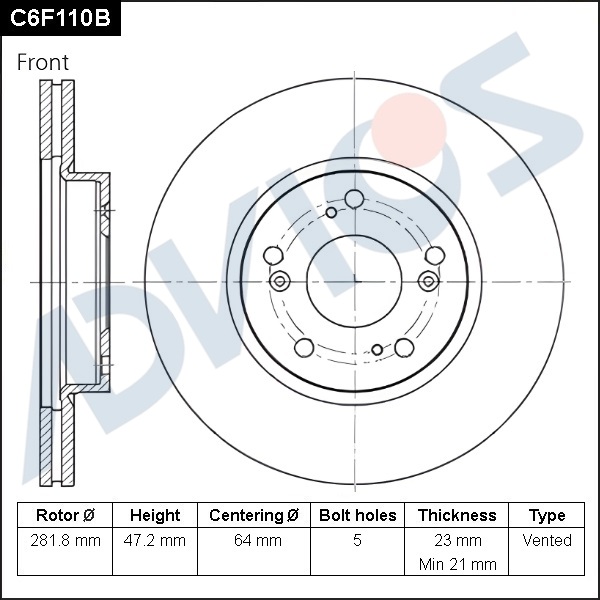 Диск тормозной пер. ADVICS Honda CIVIC 2005 - 2012   Honda STREAM 2004 - 2006                                                                                                                                                                                  