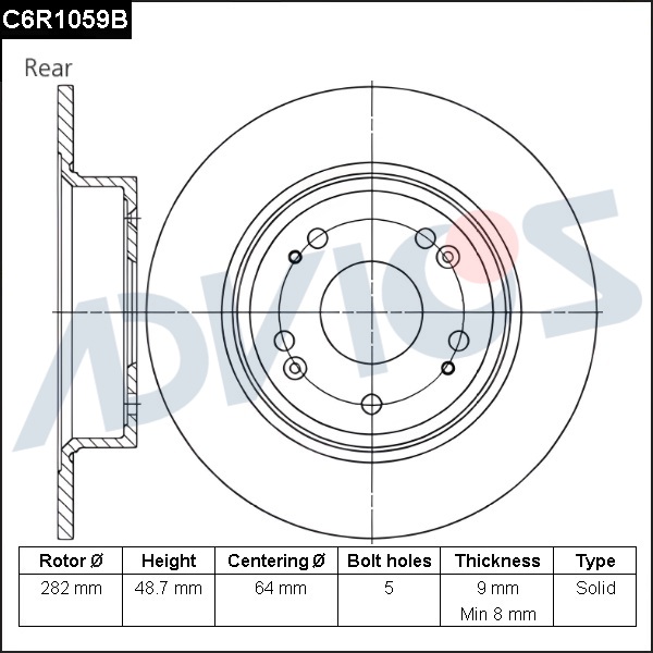 Диск тормозной зад. ADVICS Honda ACCORD 2002 - 2013   Honda INSPIRE 2007 - 2012                                                                                                                                                                                