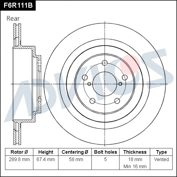 Диск тормозной зад. ADVICS Subaru LEGACY 1997 - 2009   Subaru LEGACY LANCASTER 2001 - 2003   Subaru OUTBACK 2006 - 2009                                                                                                                                        