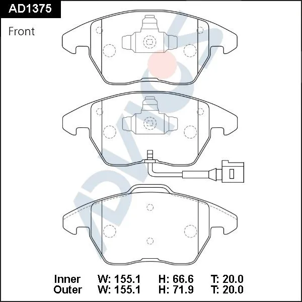 Колодки тормозные передние VW Polo A05 2010-2019 Advics AD1375