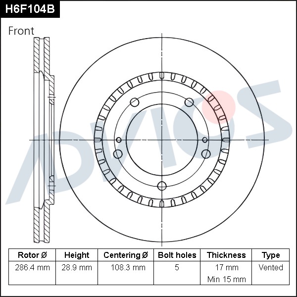 Диск тормозной пер. ADVICS Chevrolet TRACKER 1998 - 2004   Suzuki Escudo 1997 - 2005   Suzuki GRAND VITARA 1997 - 2005