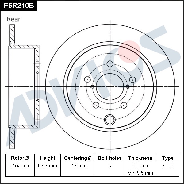 Диск тормозной зад. ADVICS Subaru FORESTER 2012 - 2019   Subaru IMPREZA 2011 - 2016   Subaru XV 2011 - 2017                                                                                                                                                    
