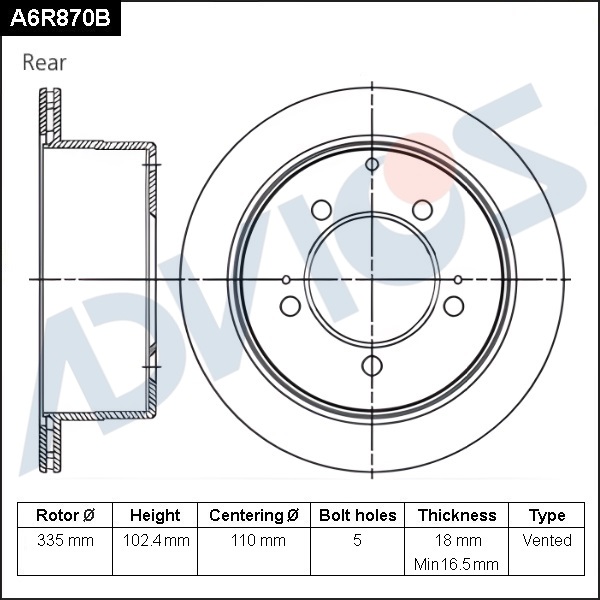 Диск тормозной зад. ADVICS TOYOTA LAND CRUISER 100 1997 - 2002   TOYOTA LAND CRUISER 105 1998 - 2007                                                                                                                                                           