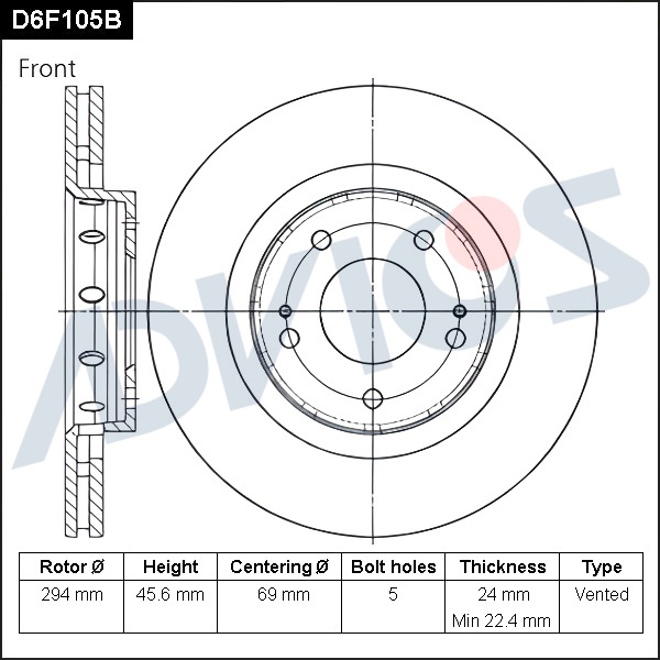 Диск тормозной пер. ADVICS CITROEN C-CROSSER 2008 -    Mitsubishi DIAMANTE 1995 - 2005   Mitsubishi LANCER 2008 - 2011   Mitsubishi OUTLANDER 2002 - 2021   PEUGEOT 4007 2007 - 2014                                                                           