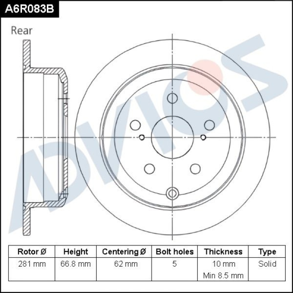 Диск тормозной зад. ADVICS TOYOTA CAMRY 2006 - 2018                                                                                                                                                                                                            