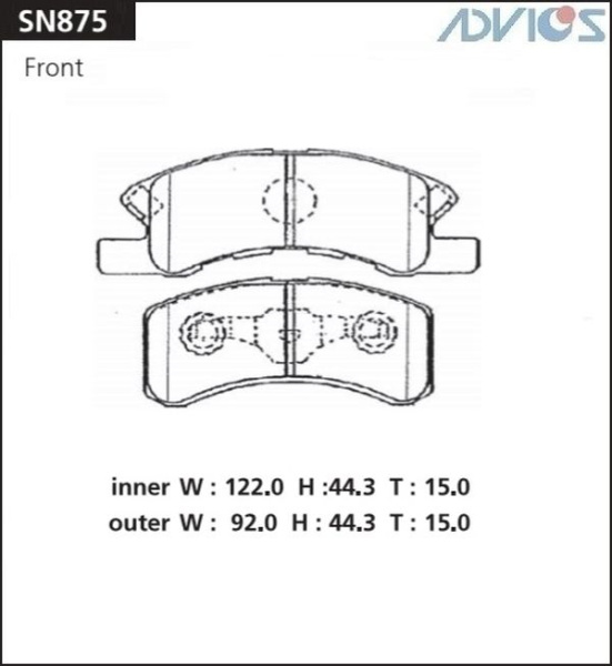 Дисковые тормозные колодки ADVICS передние Daihatsu MIRA 2006 -    Mitsubishi EK 2001 - 2006   Mitsubishi MINICA 1998 - 2011