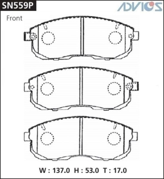 Дисковые тормозные колодки ADVICS передние NISSAN AVENIR 1997 - 2005   NISSAN BLUEBIRD 1998 - 2001   NISSAN CEFIRO 1994 - 2000   NISSAN LAUREL 1997 - 2002   NISSAN Primera 1997 - 2000   NISSAN Wingroad 1999 - 2001
