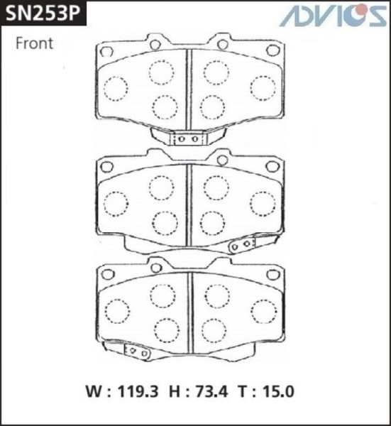 Дисковые тормозные колодки ADVICS передние TOYOTA 4RUNNER 1992 - 1995   TOYOTA HILUX 1991 - 2004   TOYOTA LAND CRUISER 70 1998 - 2018   TOYOTA LAND CRUISER PRADO 70 1993 - 1996