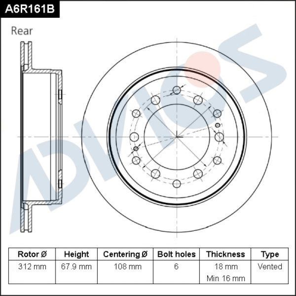 Диск тормозной зад. ADVICS LEXUS GX 2009 -    TOYOTA FJ CRUISER 2005 - 2018   TOYOTA FORTUNER 2015 -    TOYOTA LAND CRUISER PRADO 150 2009 -                                                                                                                   