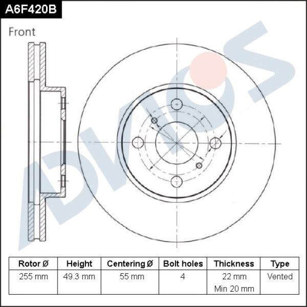 Диск тормозной пер. ADVICS TOYOTA ALLEX 2001 - 2006   TOYOTA COROLLA 1995 - 2013   TOYOTA SPRINTER CARIB 1995 - 2002                                                                                                                                           