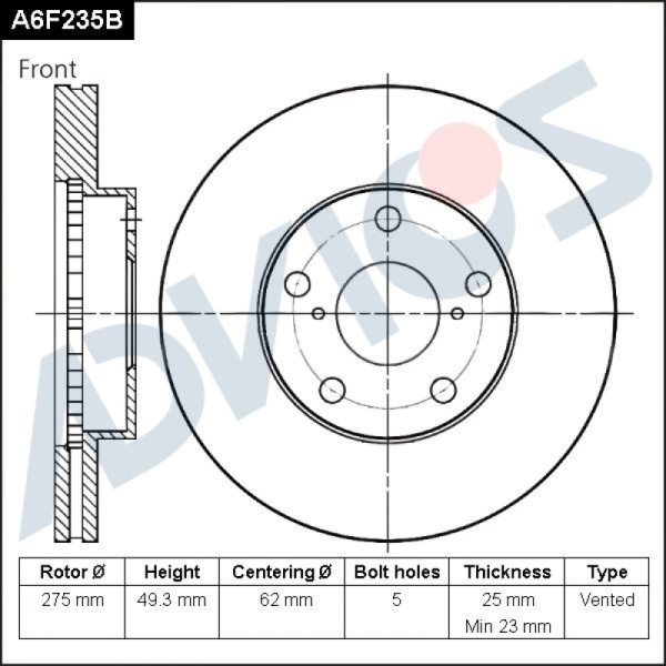 Диск тормозной пер. ADVICS TOYOTA RAV4 2000 - 2007                                                                                                                                                                                                             