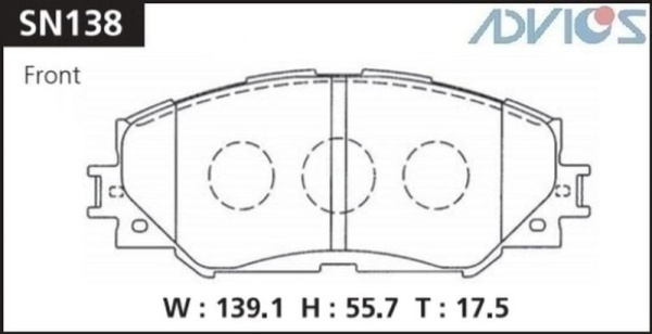 Дисковые тормозные колодки ADVICS передние TOYOTA ALLION 2007 -    TOYOTA AURIS 2006 - 2018   TOYOTA COROLLA 2000 -    TOYOTA ESQUIRE 2014 - 2021   TOYOTA ist 2007 - 2016   TOYOTA NOAH 2007 - 2021   TOYOTA Premio 2001 -    TOYOTA RAV4 2005 - 2014   TOYOTA