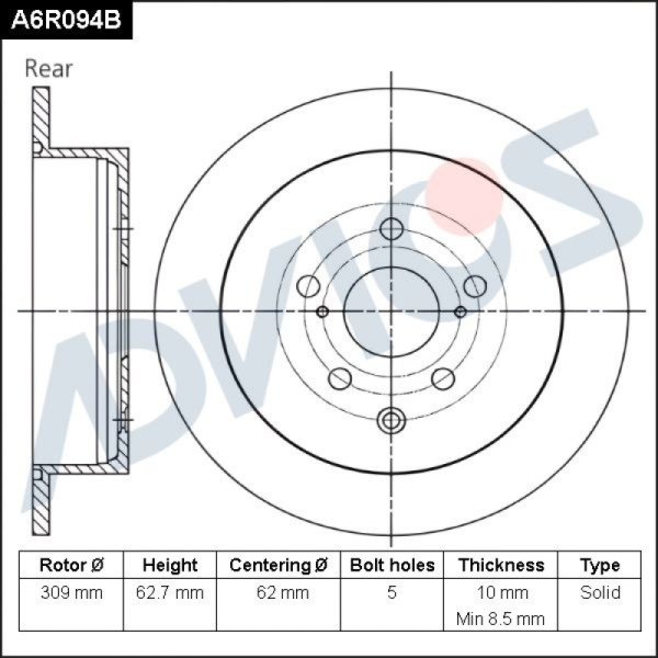 Диск тормозной зад. ADVICS LEXUS RX 2008 - 2015   TOYOTA Highlander 2013 -                                                                                                                                                                                     