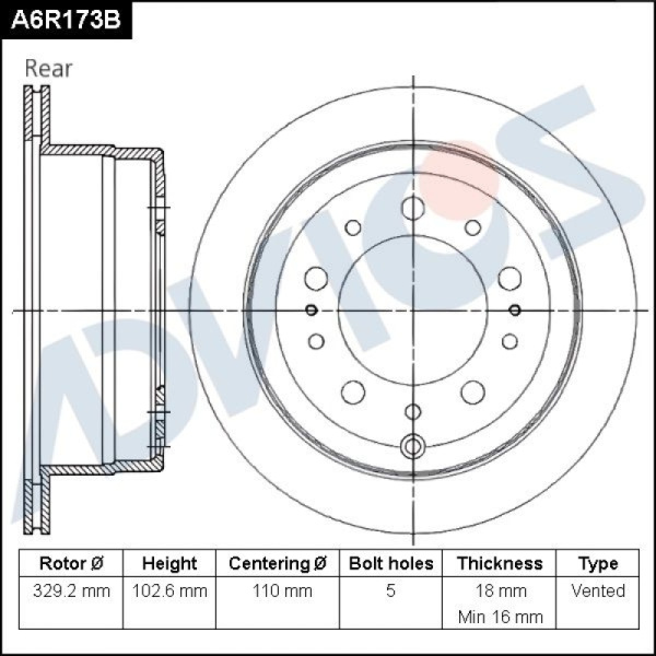 Диск тормозной зад. ADVICS LEXUS LX 1998 - 2007   TOYOTA LAND CRUISER 100 1997 - 2007                                                                                                                                                                          