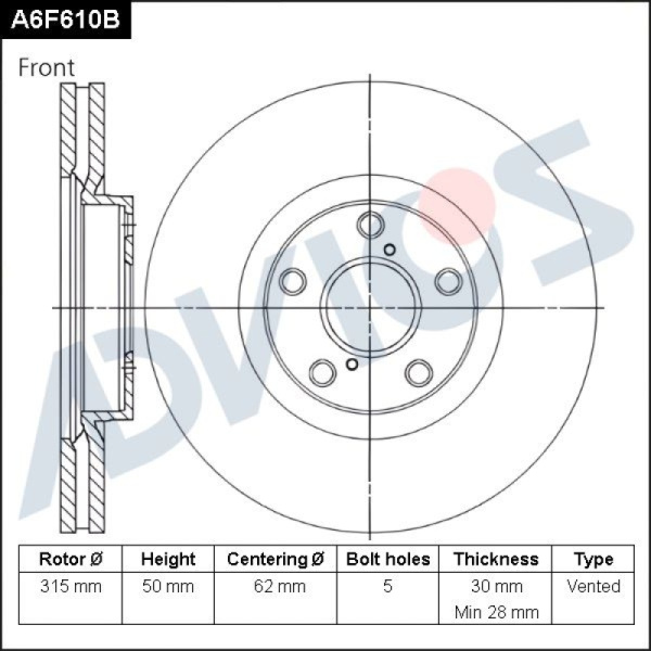 Диск тормозной пер. ADVICS (F) LS 430 UCF30L 2000-2006